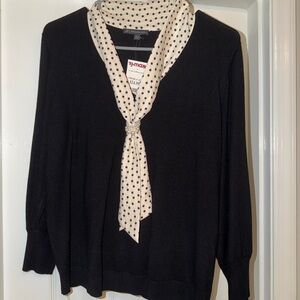 Adrianna Papell Black Top with Polka Dot Scarf